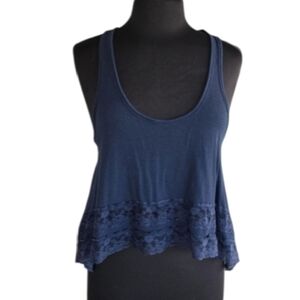 Hollister Y2K Lace Cami Elena Bella Dark Blue Lace Hem Tank Top Cropped